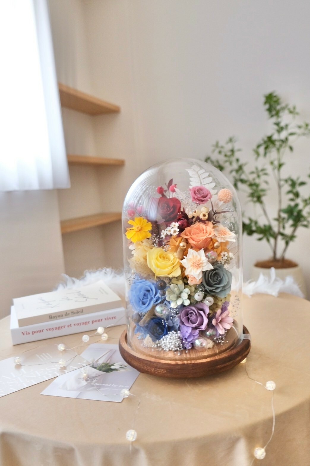 18 x 28 cm 長型玻璃罩永生花 / 彩虹系列