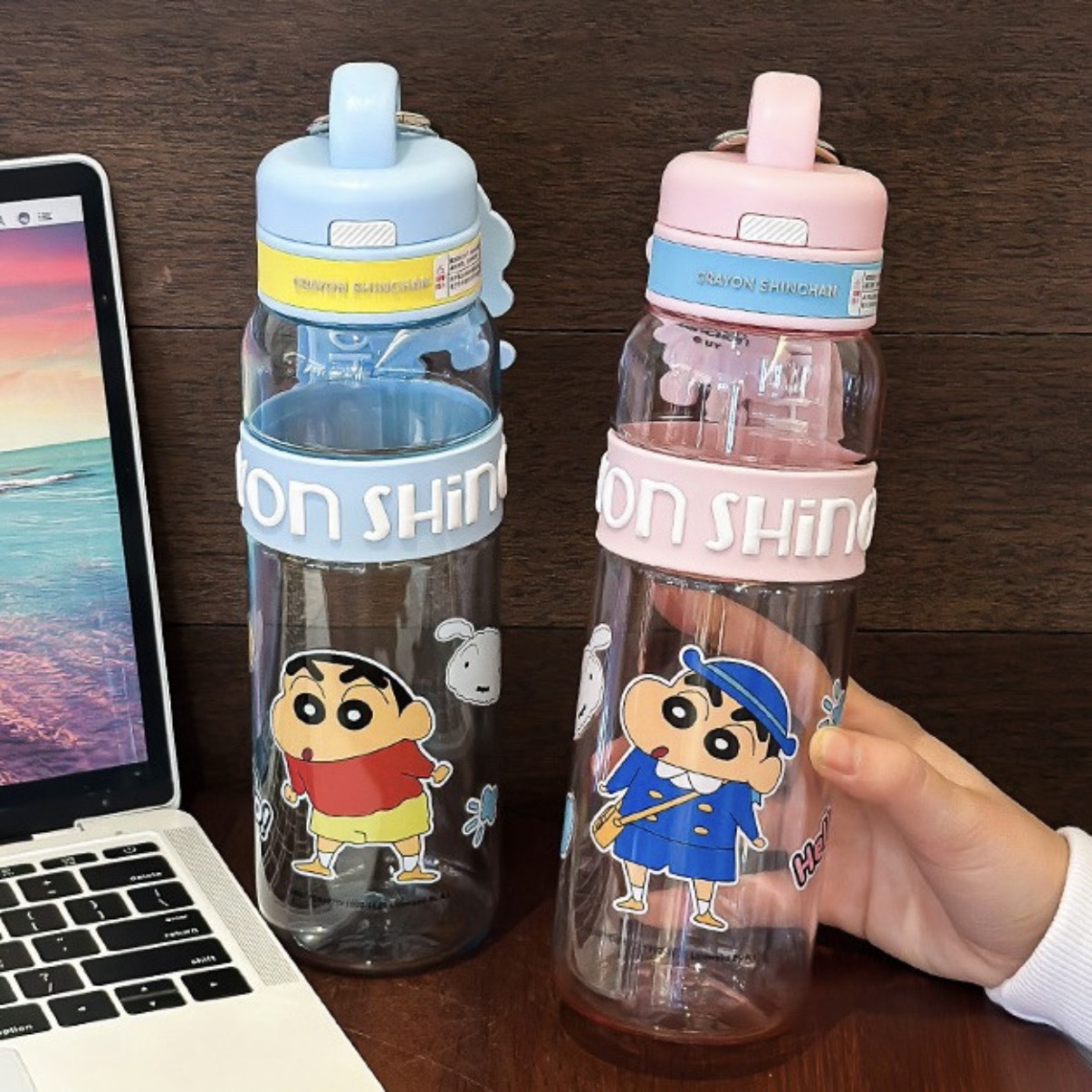 蠟筆小新 塑膠運動水杯 彈蓋杯 便攜水瓶 隨手杯 大容量720ML