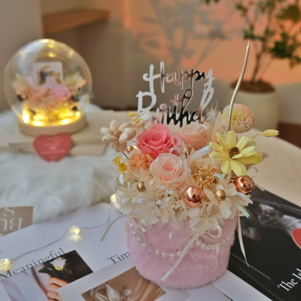 生日蛋糕永生花 / 可愛粉