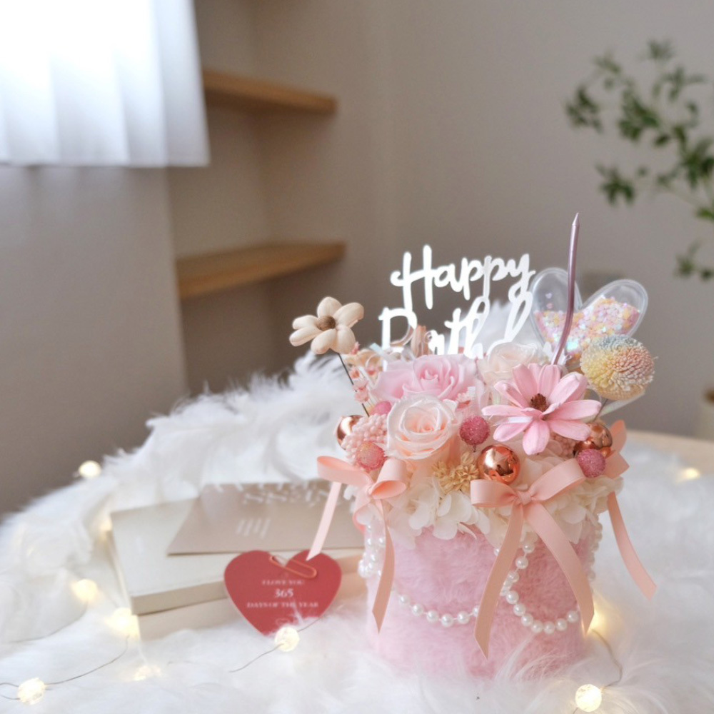 生日蛋糕永生花 / 夢幻淺粉