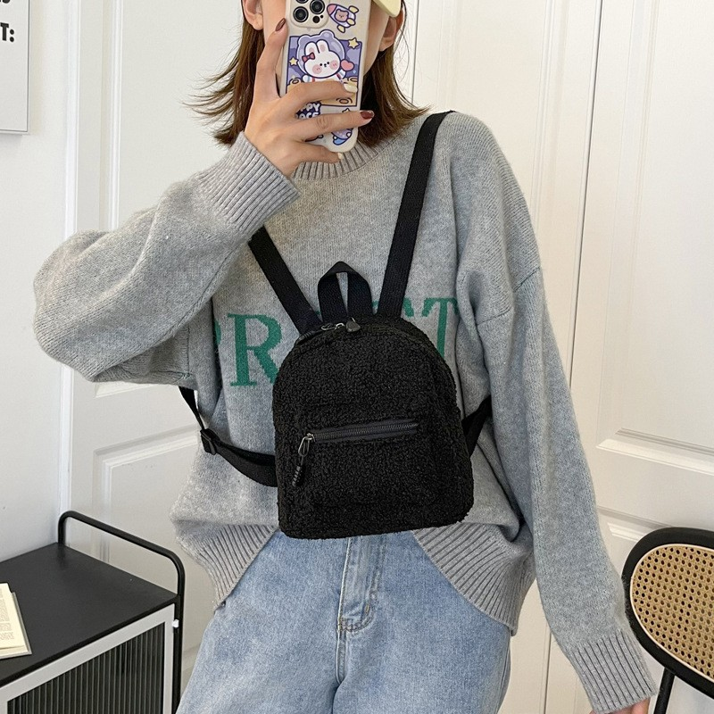 Casual Ins-Style Mini Shearling Backpack