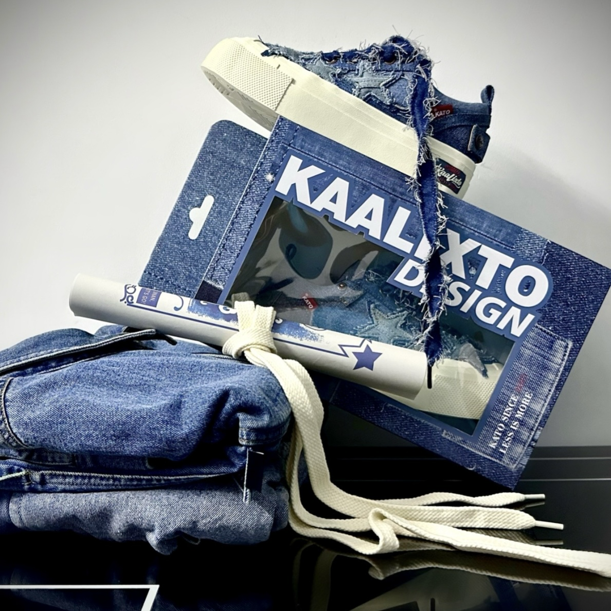 KAALIXTO "DENIM" 單寧 星星鞋 耐磨透氣 牛仔 不修邊 低筒 多巴胺 帆布鞋 男女同款 藍色 高質感鞋盒
