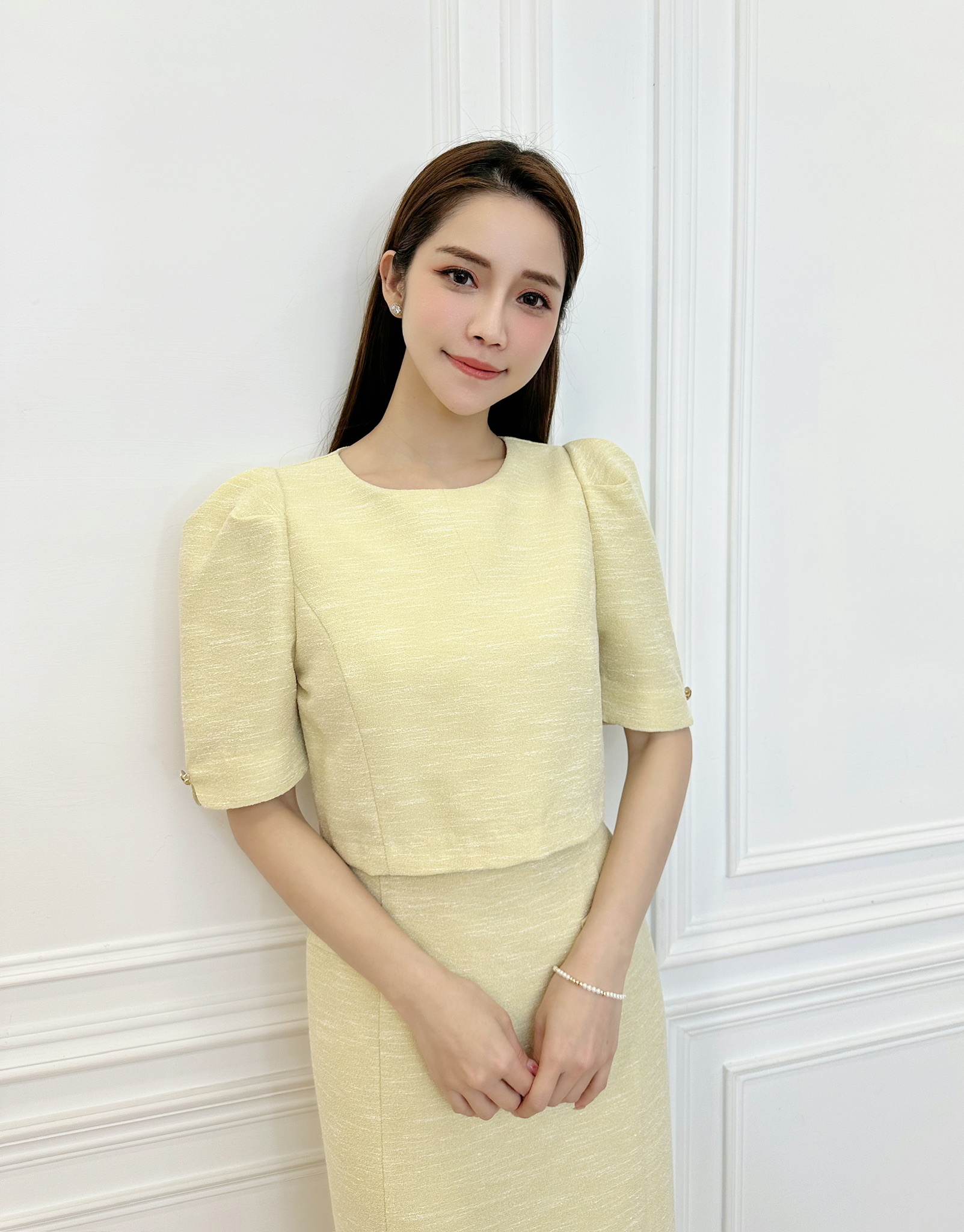 大澎袖織紋雙層洋裝