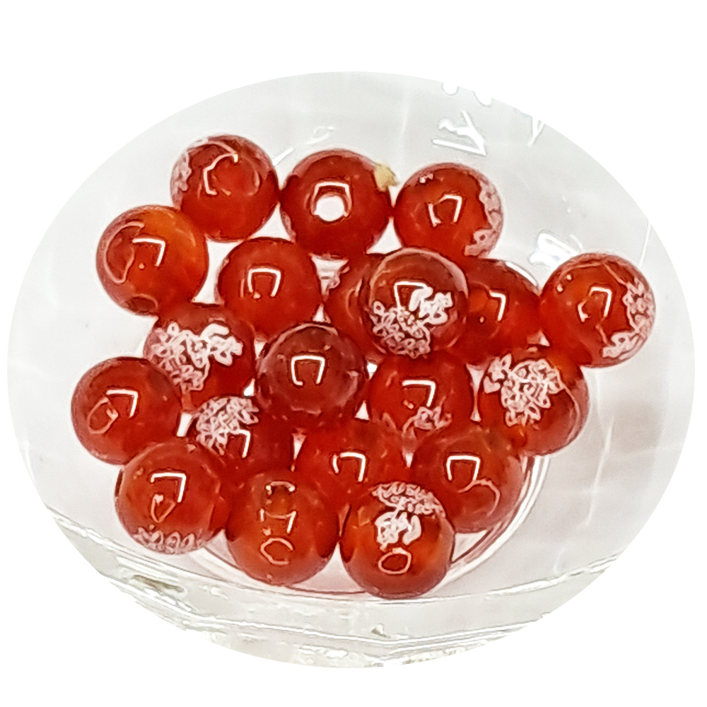 佛蓮花微雕紅玉髓圓珠6mm 2個【十方】154776