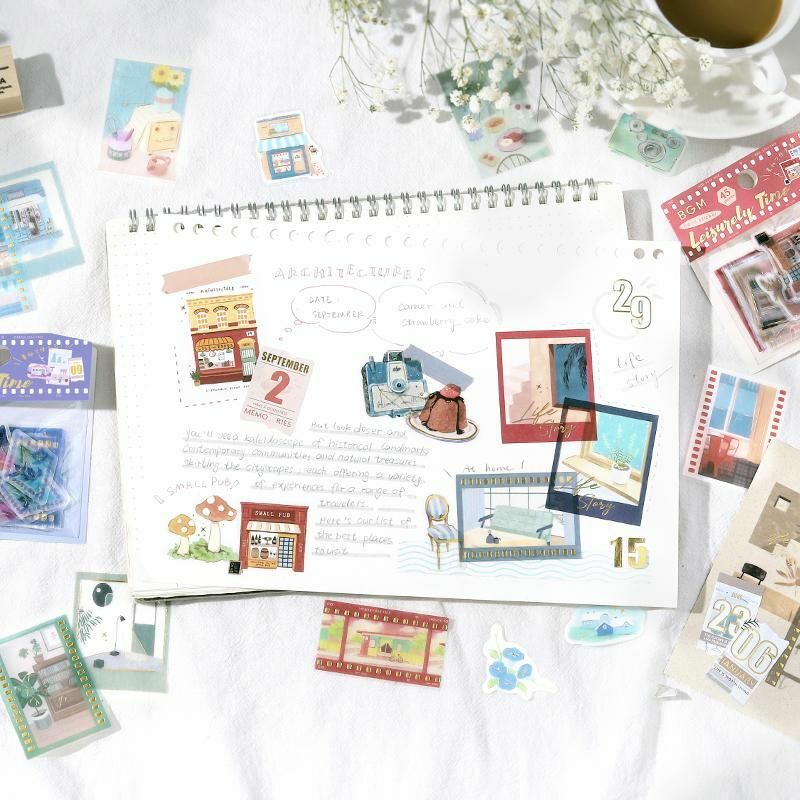 放鬆時光系列 45枚 描圖紙貼紙包 8款｜日本 BGM