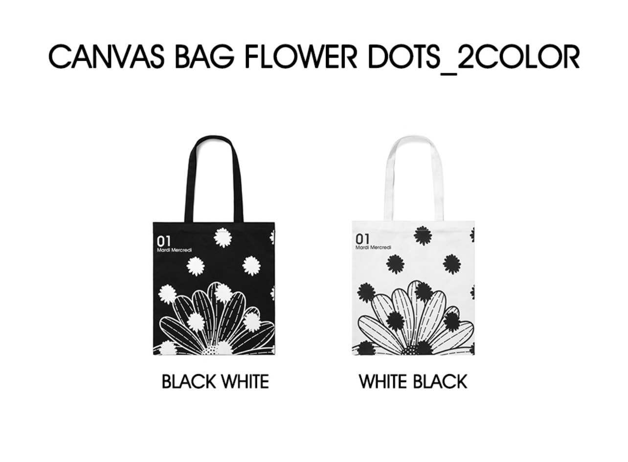 預 購 產 品【預計四月底到港】丨韓國Mardi Mercredi CANVAS BAG Flower Dots 圖案 黑白兩色