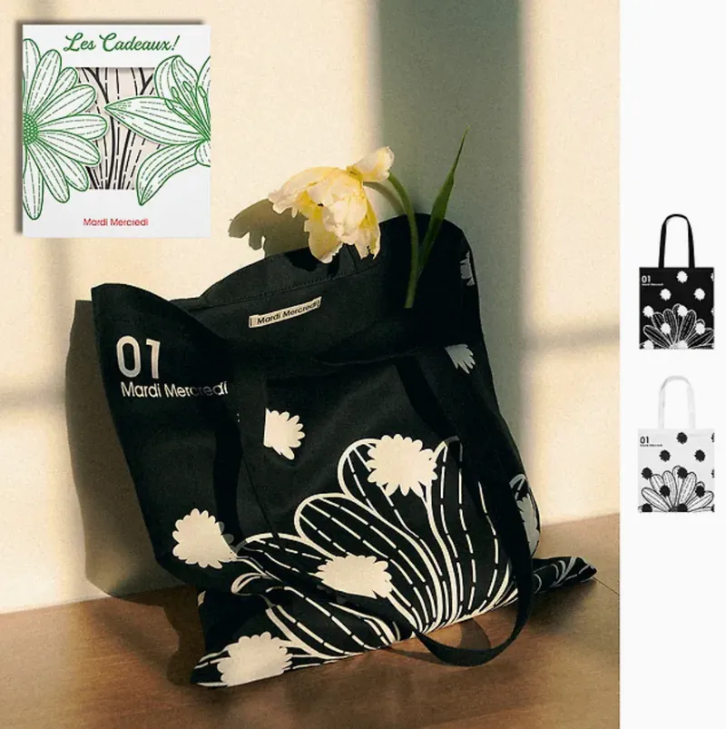 預 購 產 品【預計四月底到港】丨韓國Mardi Mercredi CANVAS BAG Flower Dots 圖案 黑白兩色