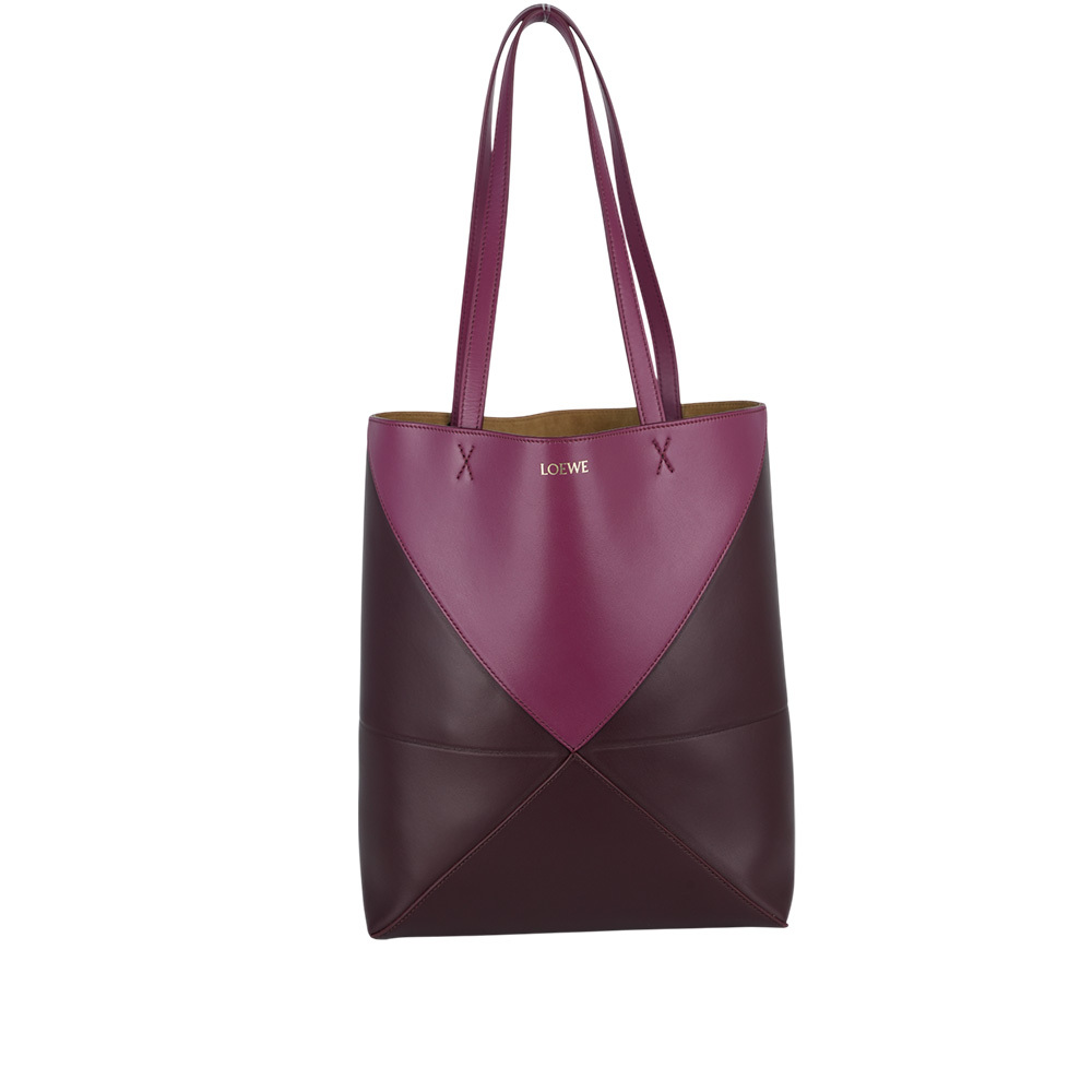 【LOEWE】Puzzle 亮面小牛皮雙色摺疊托特包(緋紅/酒紅色) A779G50X18 3763