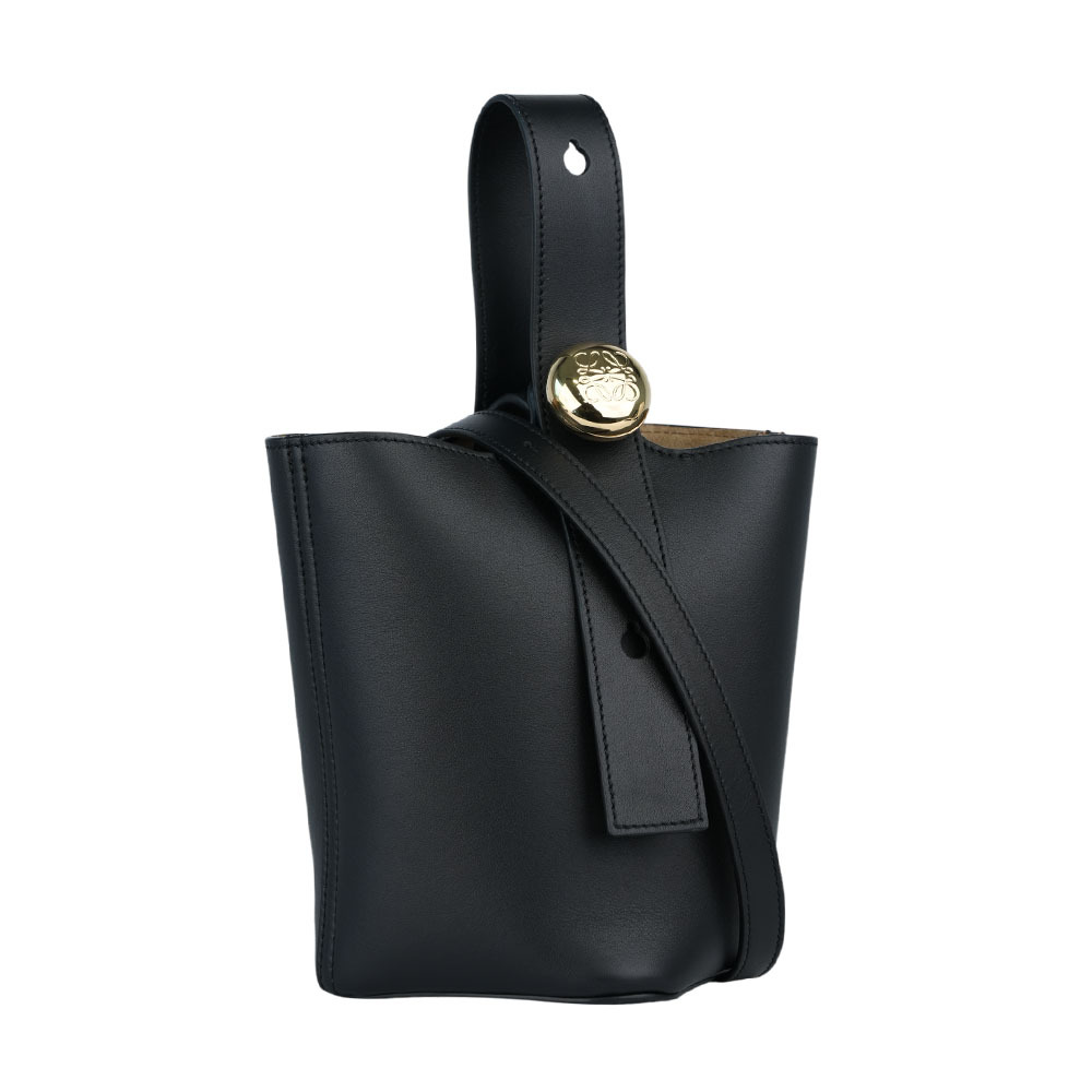 【LOEWE】Anagram 圓釦光滑小牛皮迷你二用包/水桶包(黑色) AANBBBMX01 1100