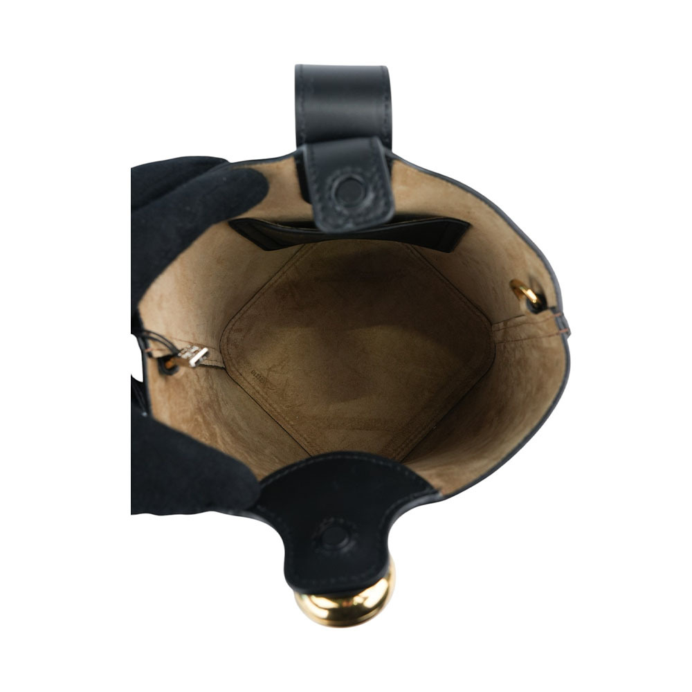 【LOEWE】Anagram 圓釦光滑小牛皮迷你二用包/水桶包(黑色) AANBBBMX01 1100