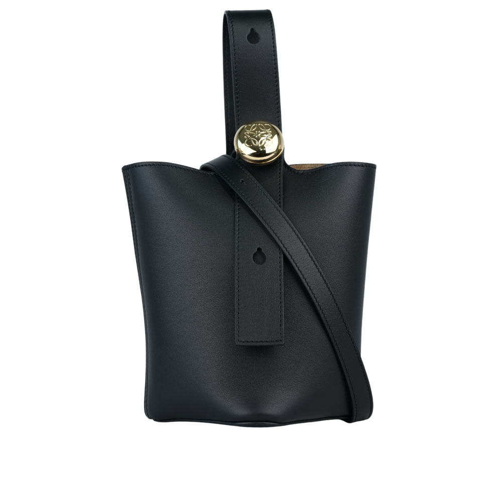 【LOEWE】Anagram 圓釦光滑小牛皮迷你二用包/水桶包(黑色) AANBBBMX01 1100