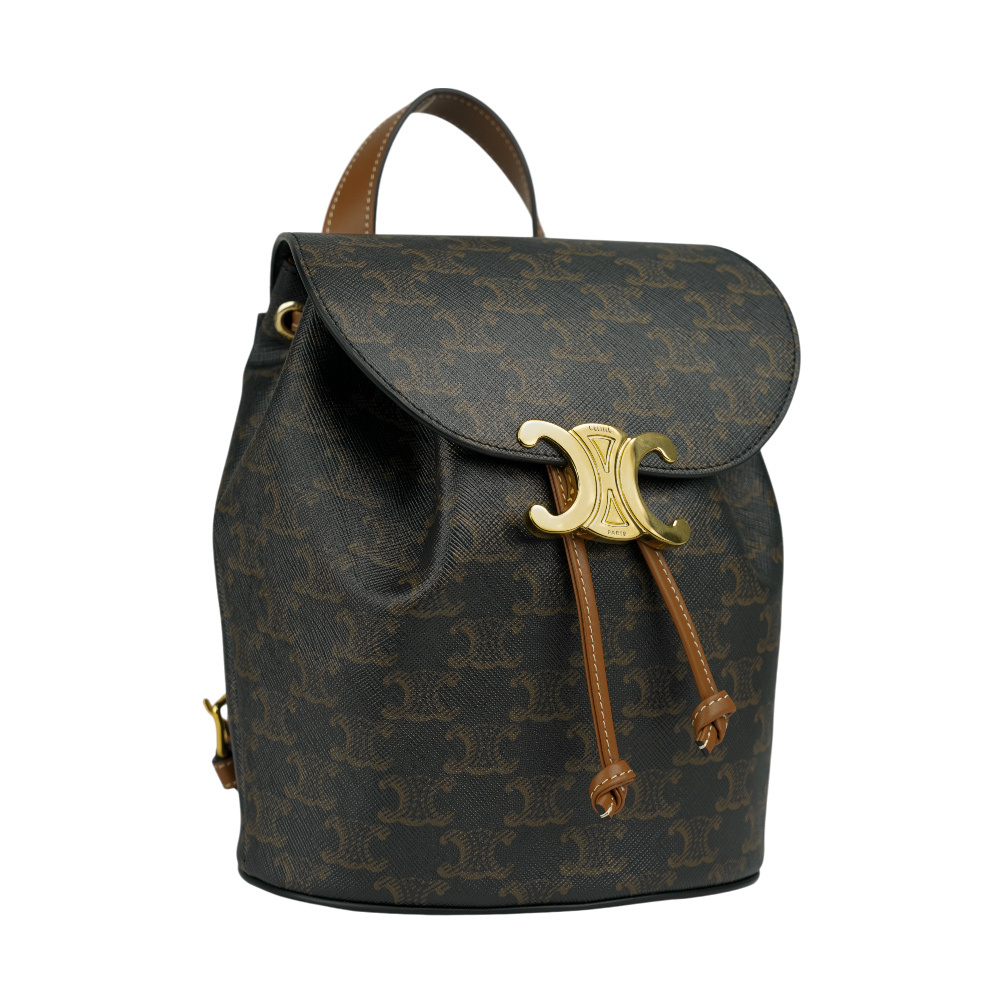 【CELINE】Bonnie 凱旋標誌塗層帆布及小牛皮翻蓋後背包(棕褐色)118702CAS.04LU