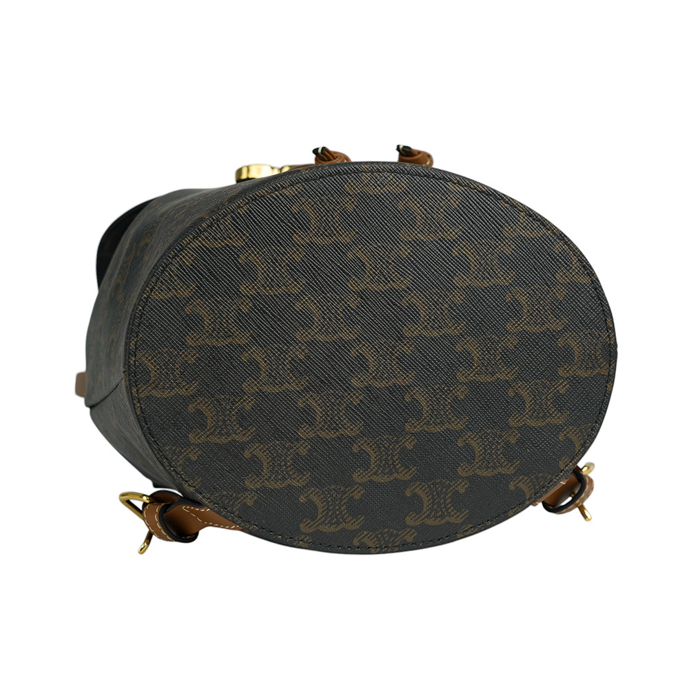 【CELINE】Bonnie 凱旋標誌塗層帆布及小牛皮翻蓋後背包(棕褐色)118702CAS.04LU