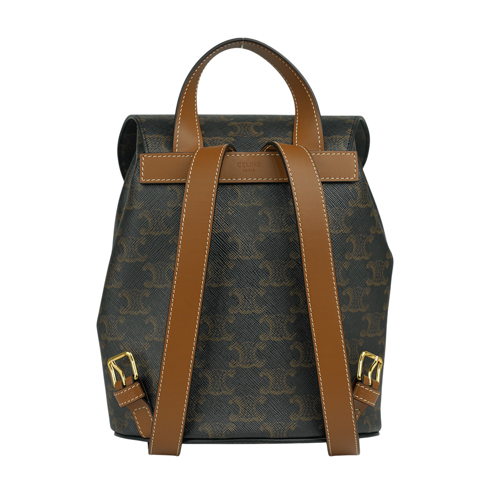 【CELINE】Bonnie 凱旋標誌塗層帆布及小牛皮翻蓋後背包(棕褐色)118702CAS.04LU