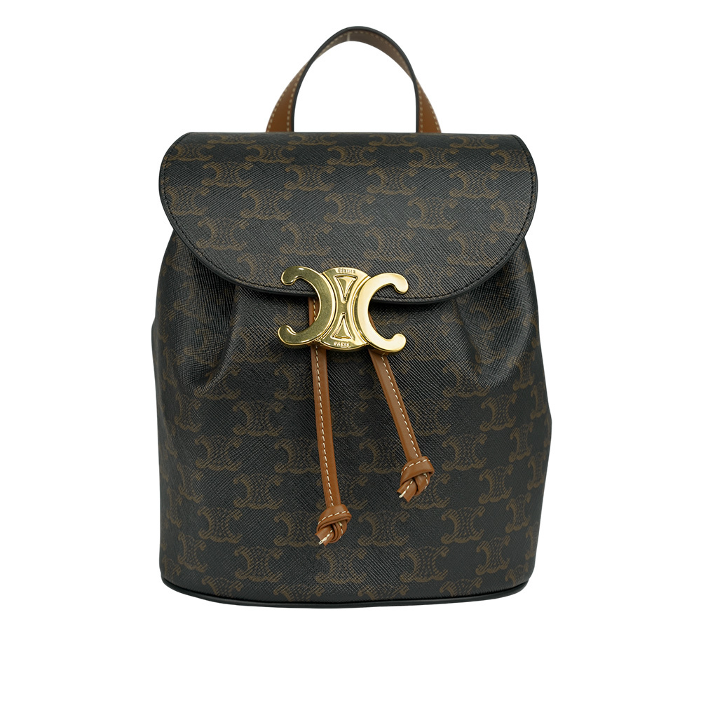 【CELINE】Bonnie 凱旋標誌塗層帆布及小牛皮翻蓋後背包(棕褐色)118702CAS.04LU