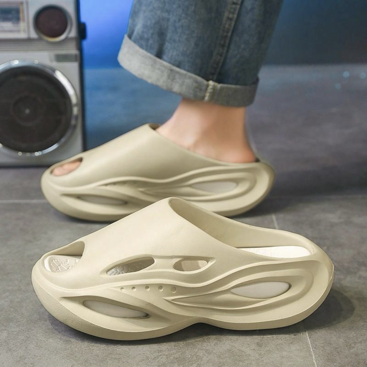 韓國 FCMM EVA yeezy 平替 防水 洞洞 簍空 耐磨厚底透氣 撞色 拖鞋 踩屎感