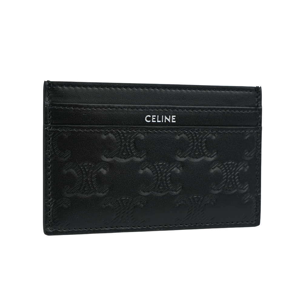【CELINE】滿版凱旋標誌壓印小牛皮中型名片夾/卡片夾(黑色)10N763FQD.38SI