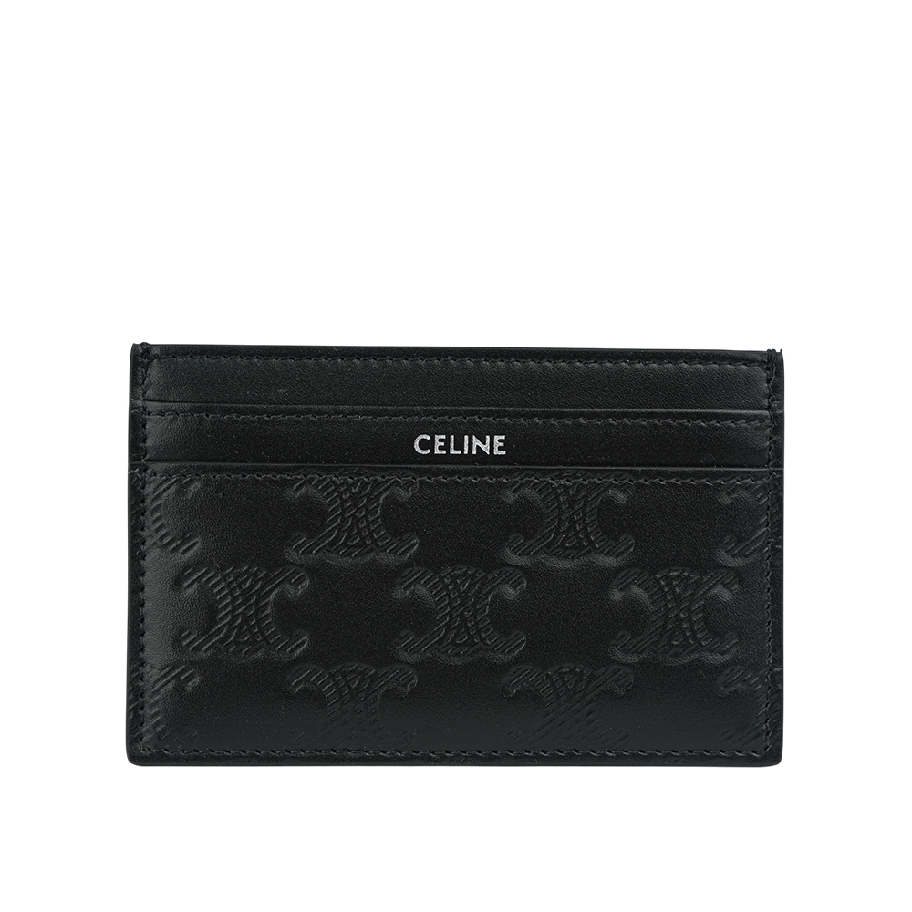 【CELINE】滿版凱旋標誌壓印小牛皮中型名片夾/卡片夾(黑色)10N763FQD.38SI