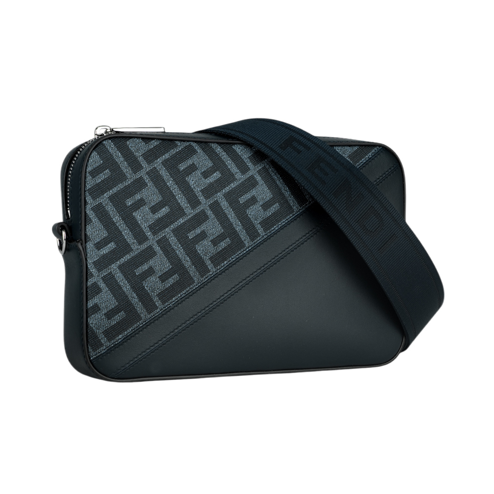 【FENDI】FF Logo 帆布拼牛皮相機斜背包