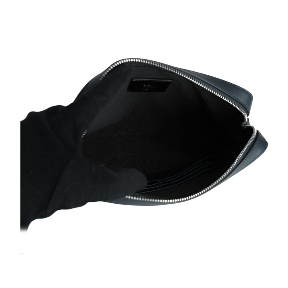 【FENDI】FF Logo 帆布拼牛皮相機斜背包(牛仔藍) 7M0286 ASIC F1O97