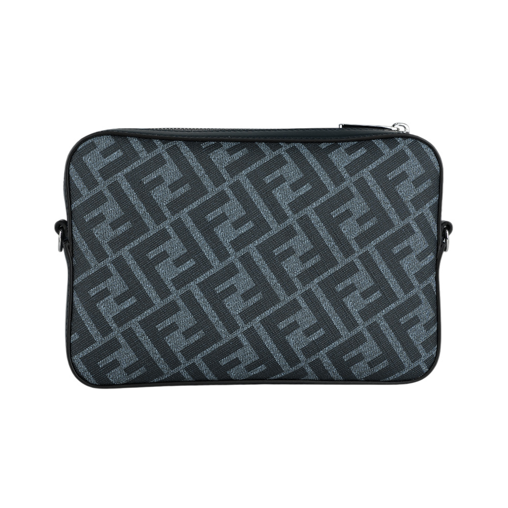 【FENDI】FF Logo 帆布拼牛皮相機斜背包(牛仔藍) 7M0286 ASIC F1O97