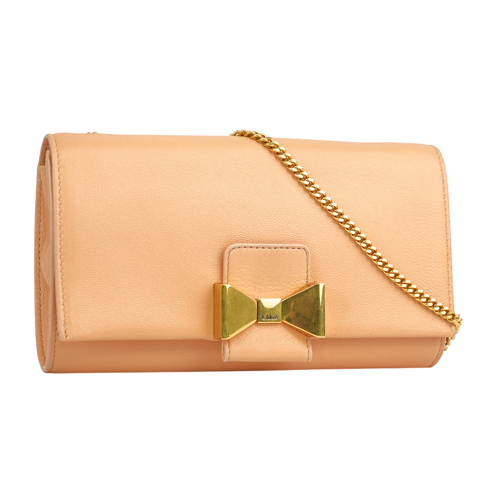 【Chloé】小羊皮蝴蝶結鏈帶斜背包