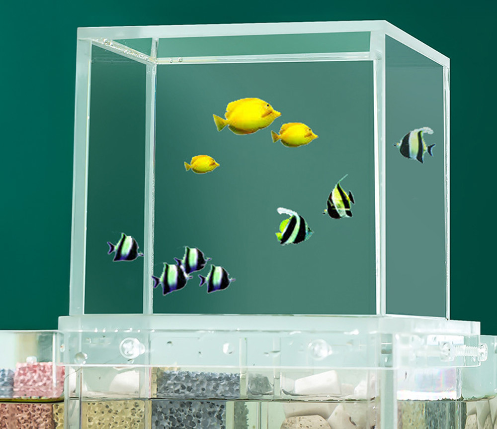 魚缸採用高透亮白玻璃，裸眼即可高清還原水中景色