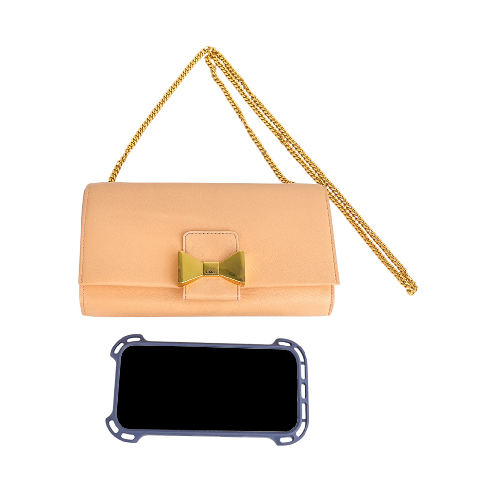 【CHLOE'】小羊皮蝴蝶結鏈帶斜背包(蜜桃色)3P0495 834 44D