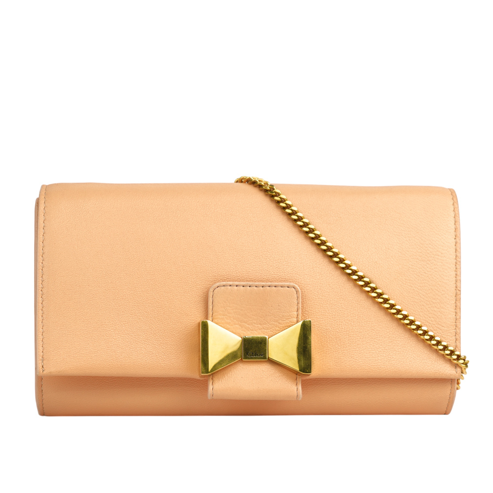 【CHLOE'】小羊皮蝴蝶結鏈帶斜背包(蜜桃色)3P0495 834 44D