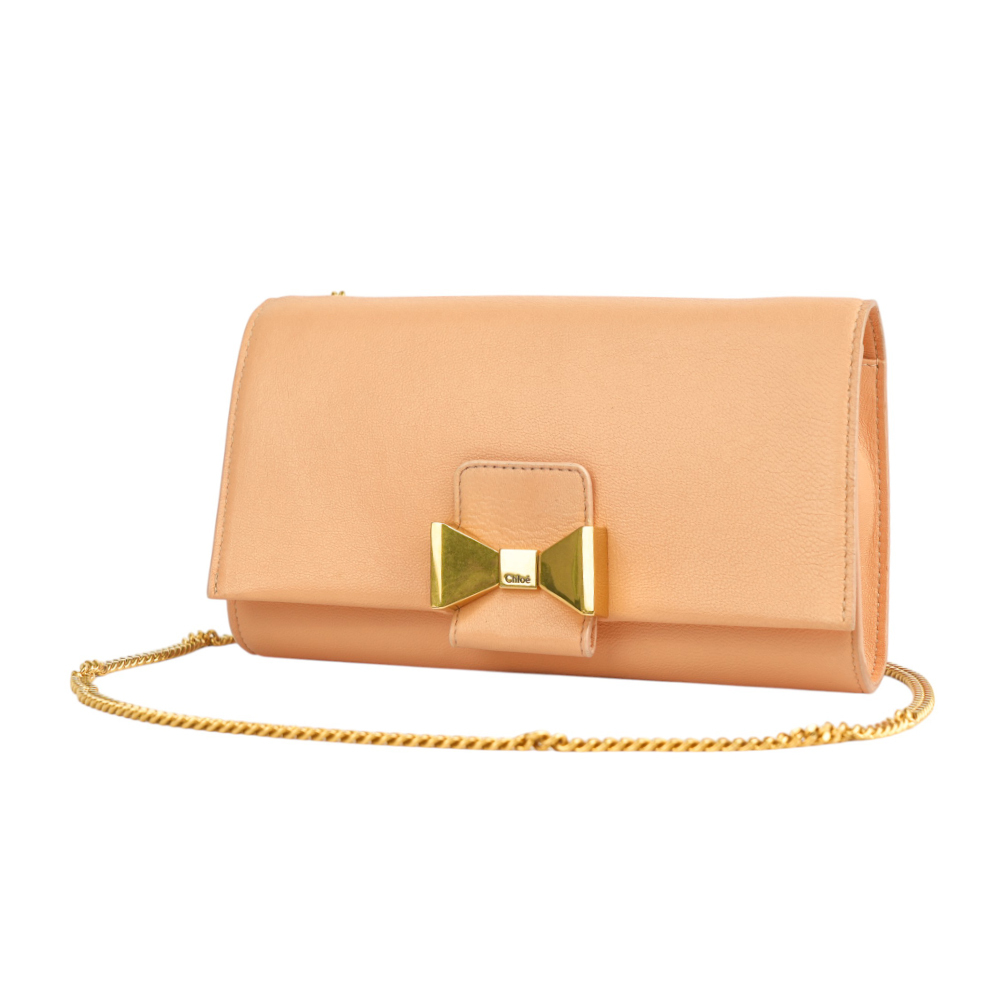 【CHLOE'】小羊皮蝴蝶結鏈帶斜背包(蜜桃色)3P0495 834 44D