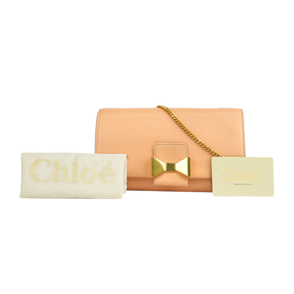 【CHLOE'】小羊皮蝴蝶結鏈帶斜背包(蜜桃色)3P0495 834 44D