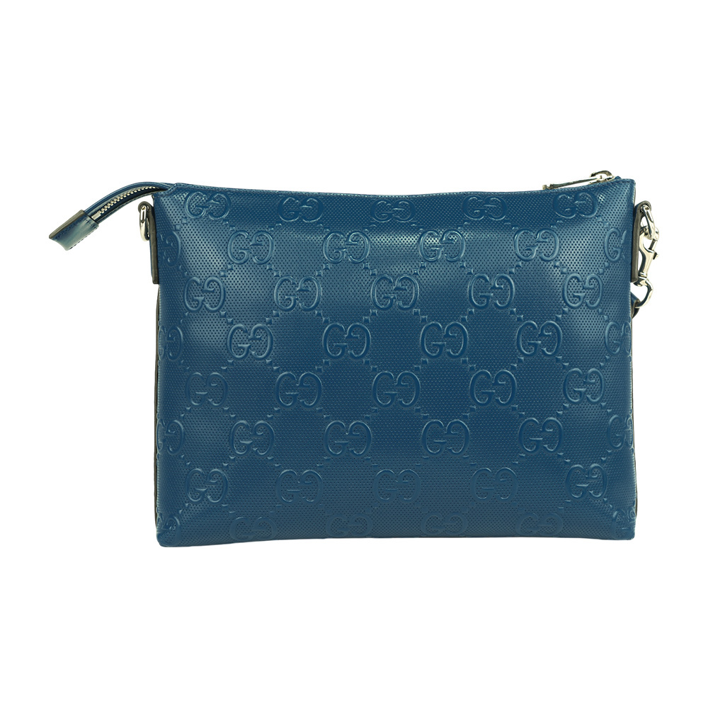 【GUCCI】Jumbo GG Logo 壓紋拉鍊手拿包(藍色)696009 1W3CN 4122