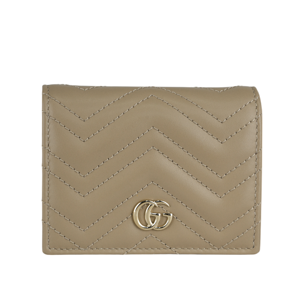 【GUCCI】GG Marmont 山行紋縫線皮革卡片小短夾