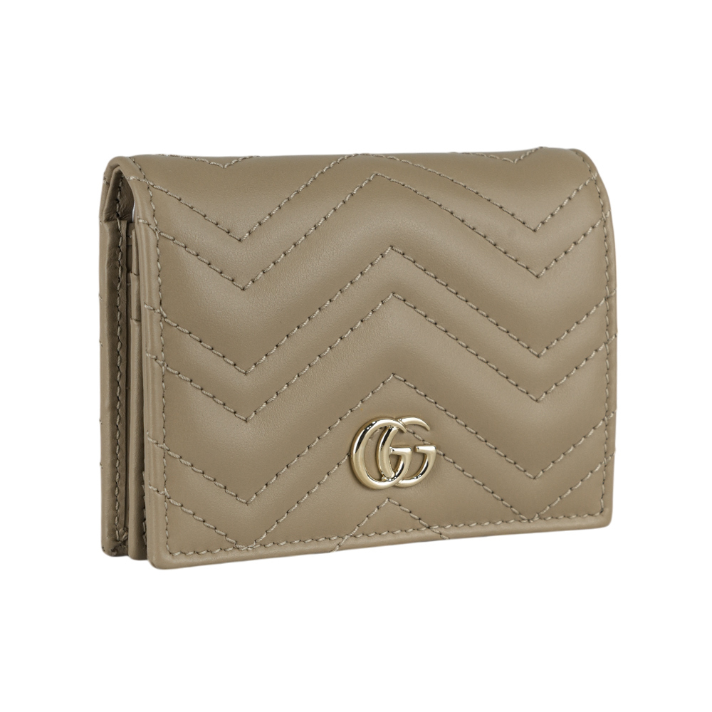 【GUCCI】GG Marmont 山行紋縫線皮革卡片小短夾