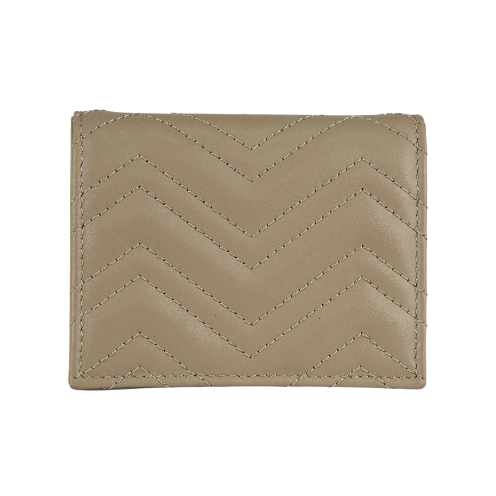 【GUCCI】GG Marmont 山行紋縫線皮革卡片小短夾(象灰色) 466492 DTDHD 1523