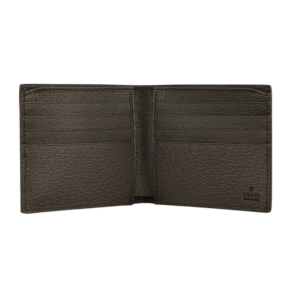 【GUCCI】棕色GG Logo 塗層帆布對開8卡短夾(米色/烏木色) 768243 FACQC 9773
