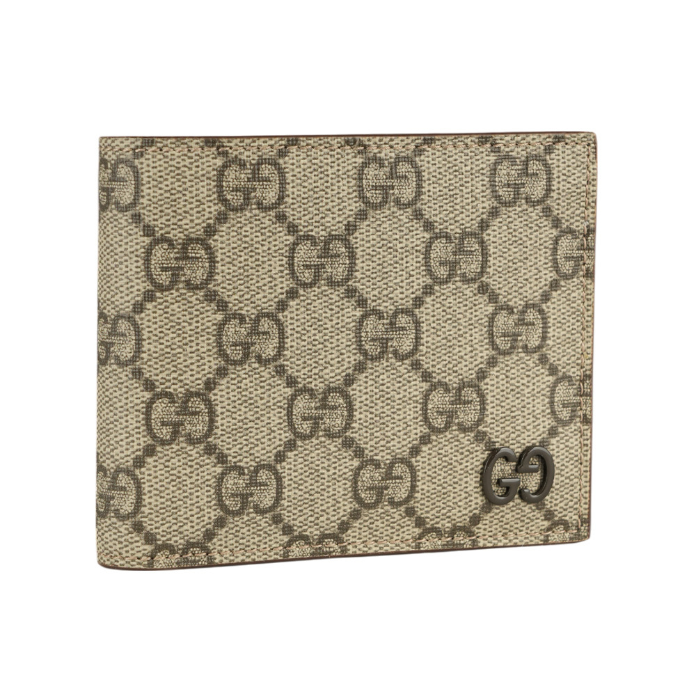 【GUCCI】棕色GG Logo 塗層帆布對開8卡短夾(米色/烏木色) 768243 FACQC 9773