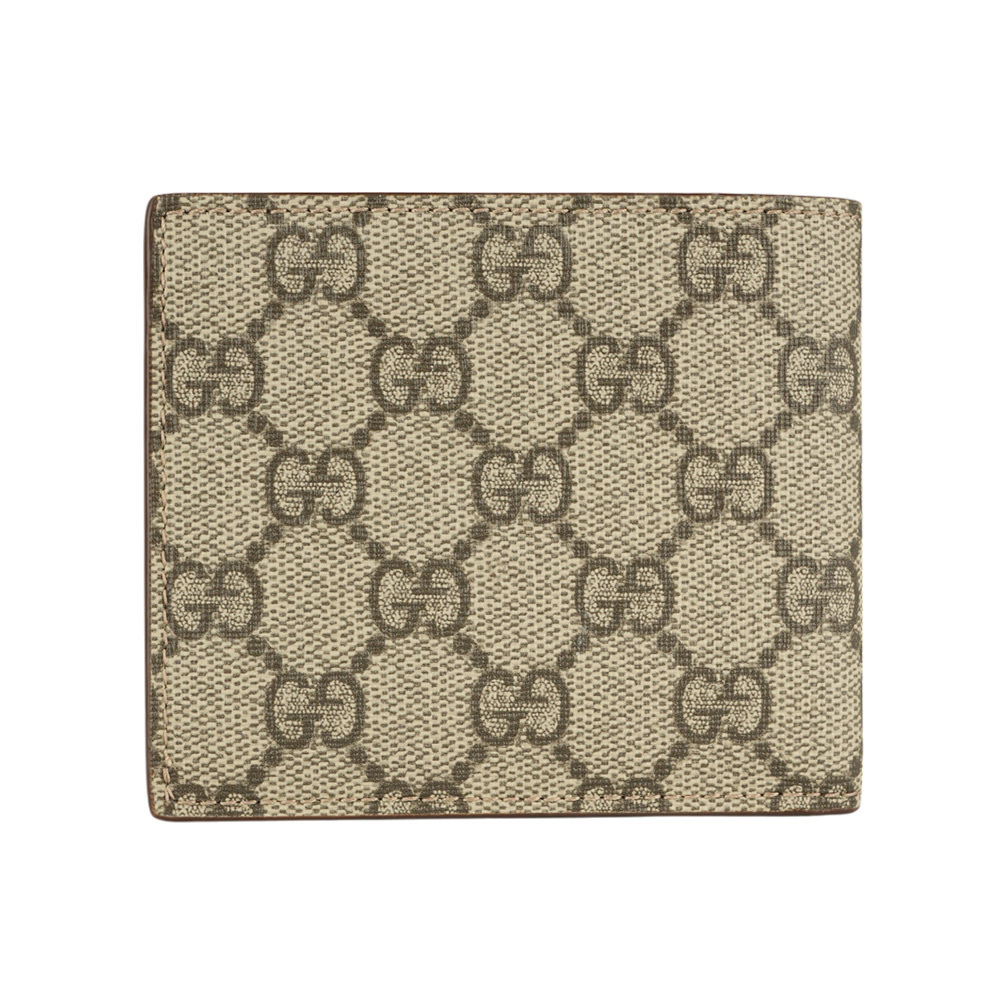 【GUCCI】棕色GG Logo 塗層帆布對開8卡短夾(米色/烏木色) 768243 FACQC 9773