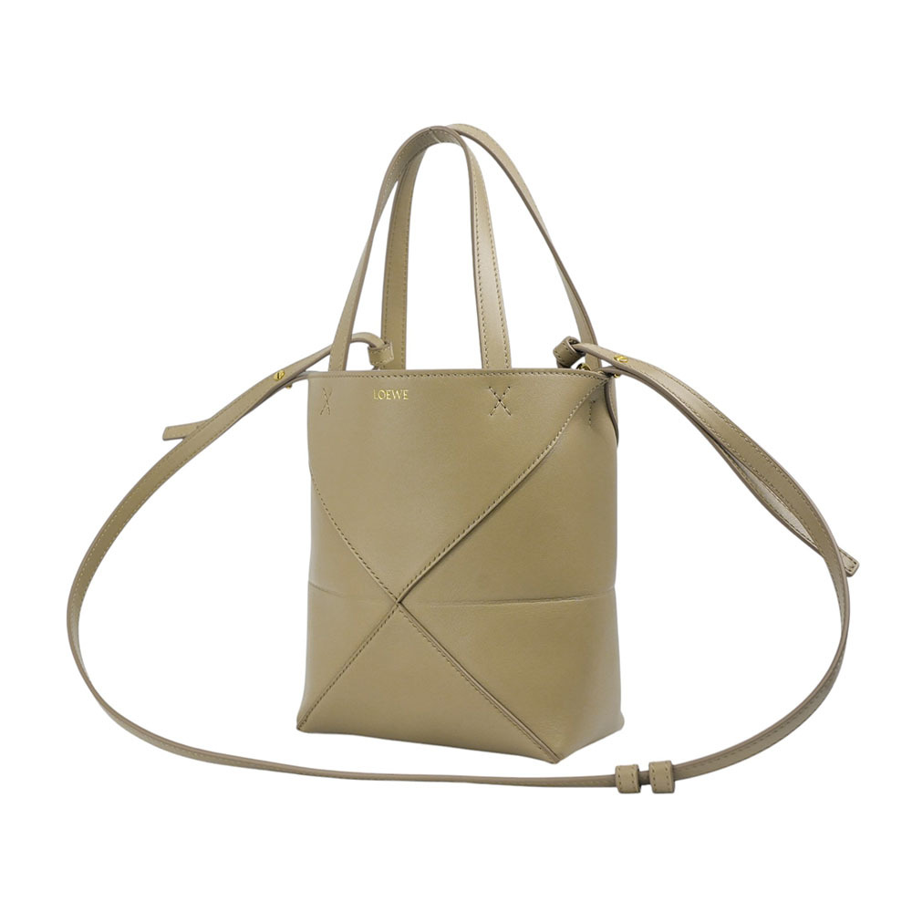 【LOEWE】Puzzle 亮面小牛皮迷你摺疊托特包(沙色)A657V25X01 2150