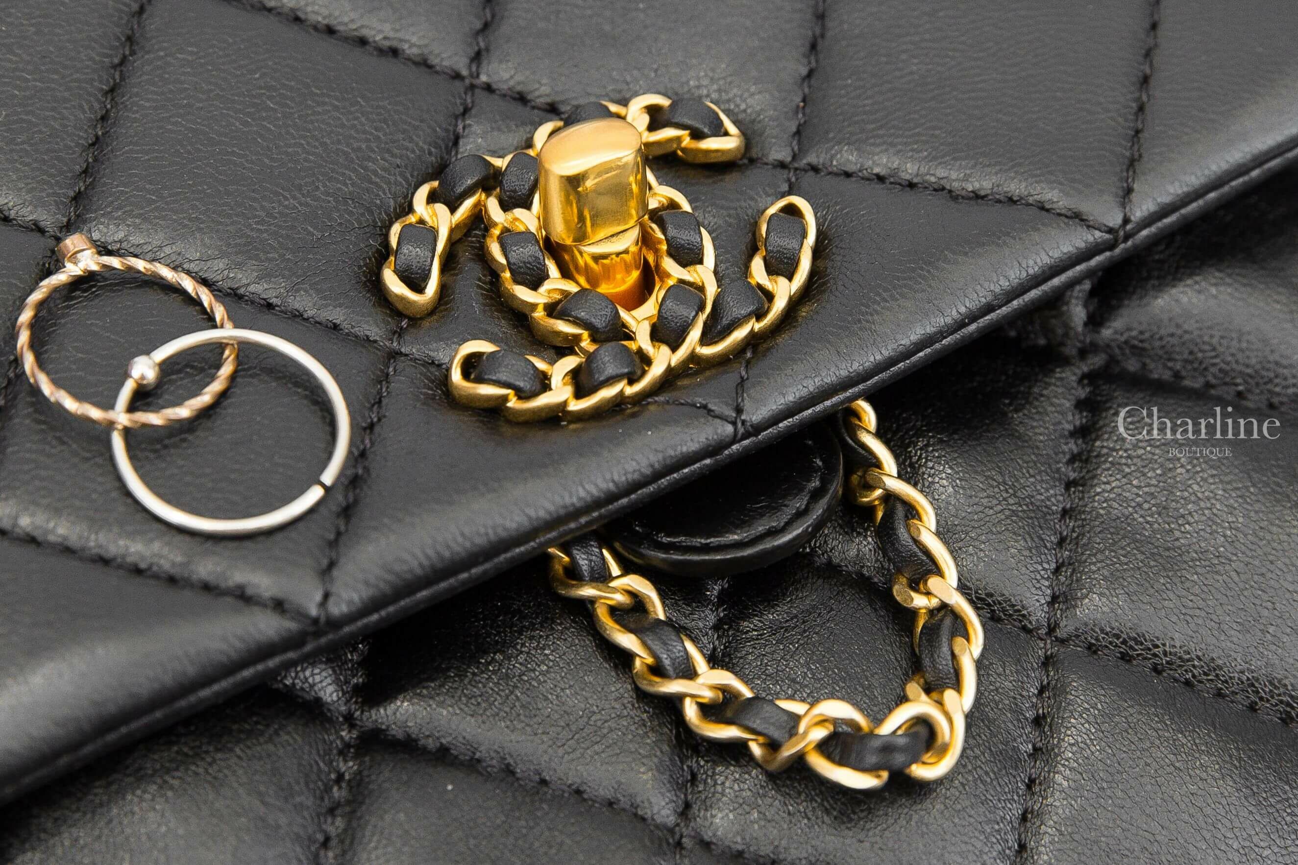 Chanel Backpack 黑色金CC黑金皮穿鍊小羊皮菱格紋束口手提後背包