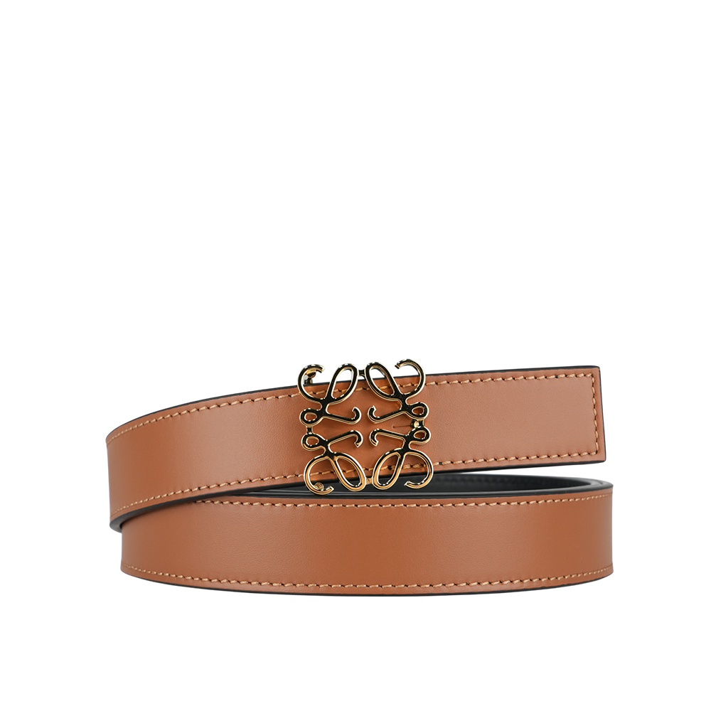【LOEWE】Anagram 金釦平滑牛皮雙面可用皮帶 75/80/85cm (焦糖色/黑色)