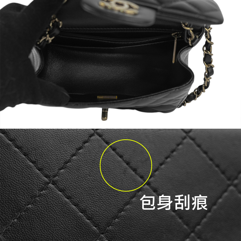 【CHANEL】金色CC Logo 菱格紋小羊皮迷你口蓋包/方胖包(黑色)A35200 Y04059 94305
