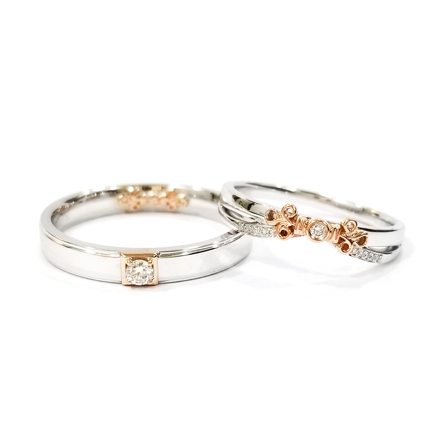 18K白金/18K玫瑰金天然鑽石繩結對戒