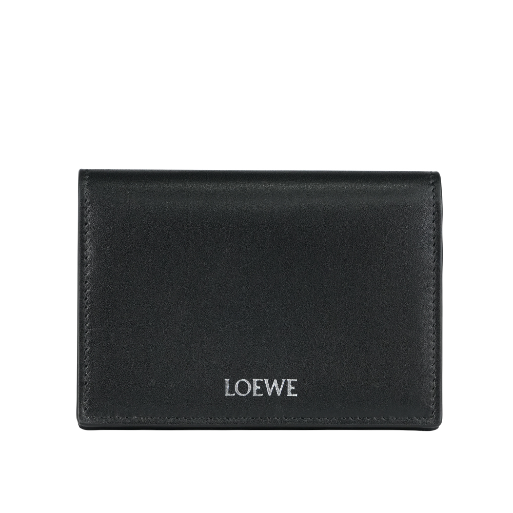 【LOEWE】銀色Logo 燙印小牛皮二折卡夾(黑色/深卡其) CEM1Q95X01 5858