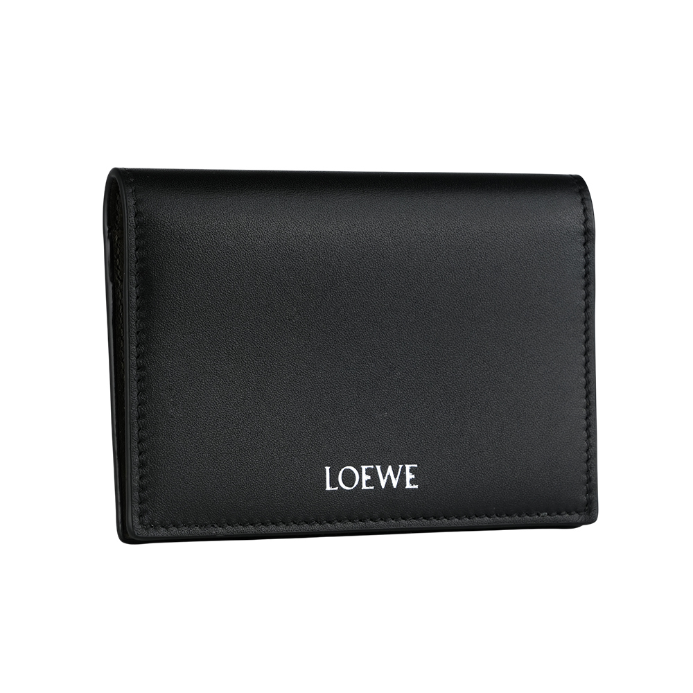 【LOEWE】銀色Logo 燙印小牛皮二折卡夾(黑色/深卡其) CEM1Q95X01 5858