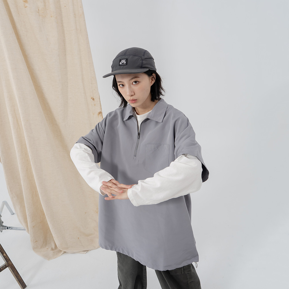 Casual half placket design wide top, sold in two colors【01098891】in stock+pre-order