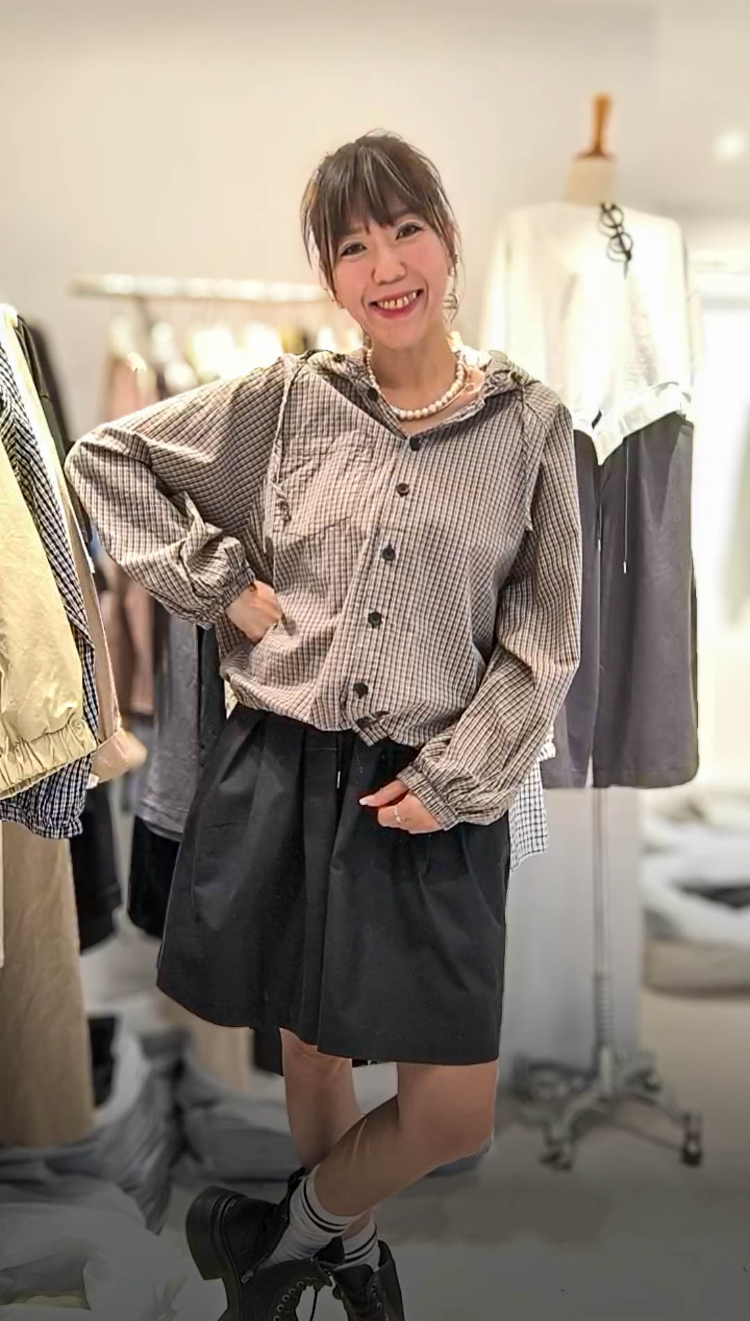 PM_K0646  ▶️下抽繩 連帽格子外套 👉B:140cm L:54cm👈