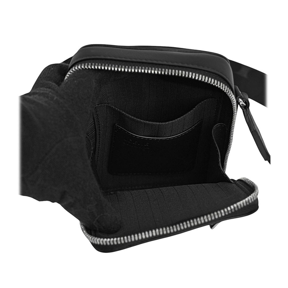 【LOEWE】Logo 壓印緞面小牛皮直式斜背包(黑色)C565S59X03 1100