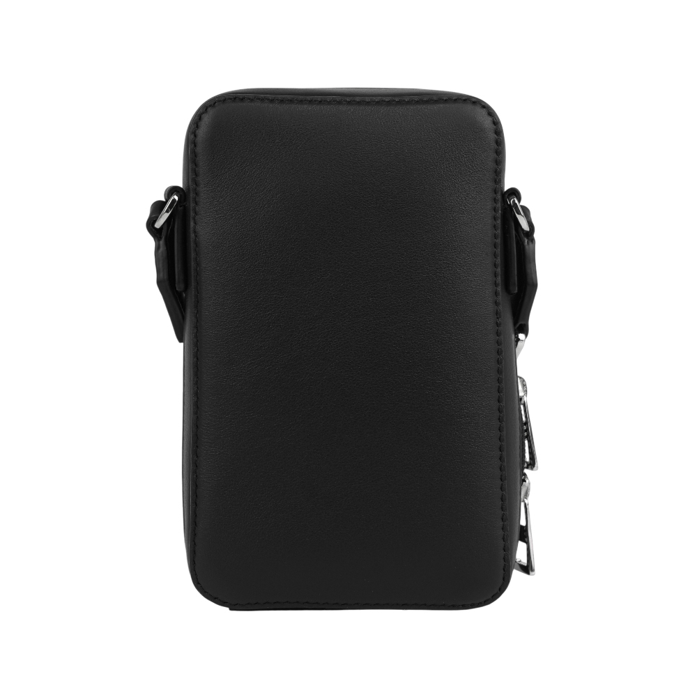 【LOEWE】Logo 壓印緞面小牛皮直式斜背包(黑色)C565S59X03 1100