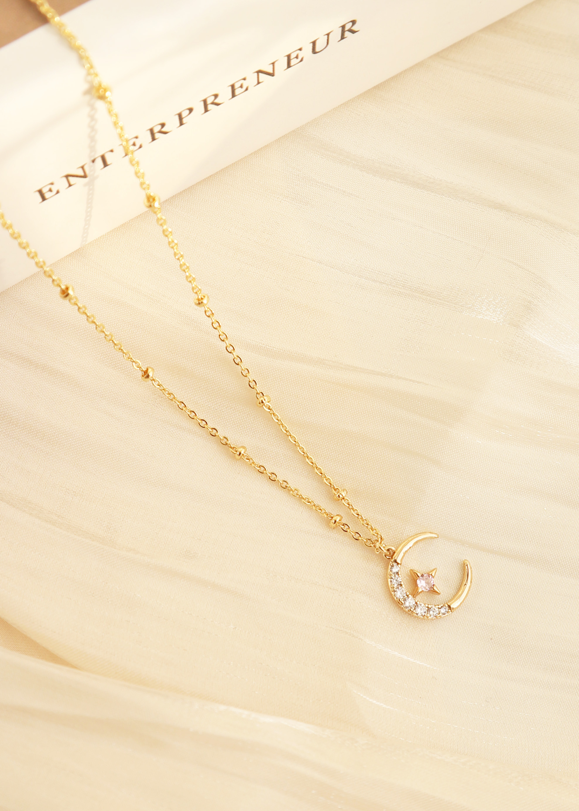 月亮星芒項鍊-粉